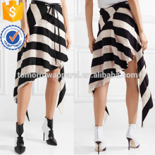 Asymmetric Hem Black And White Striped Cotton Gauze Midi Summer Skirt Manufacture Wholesale Fashion Women Apparel (TA0055S)